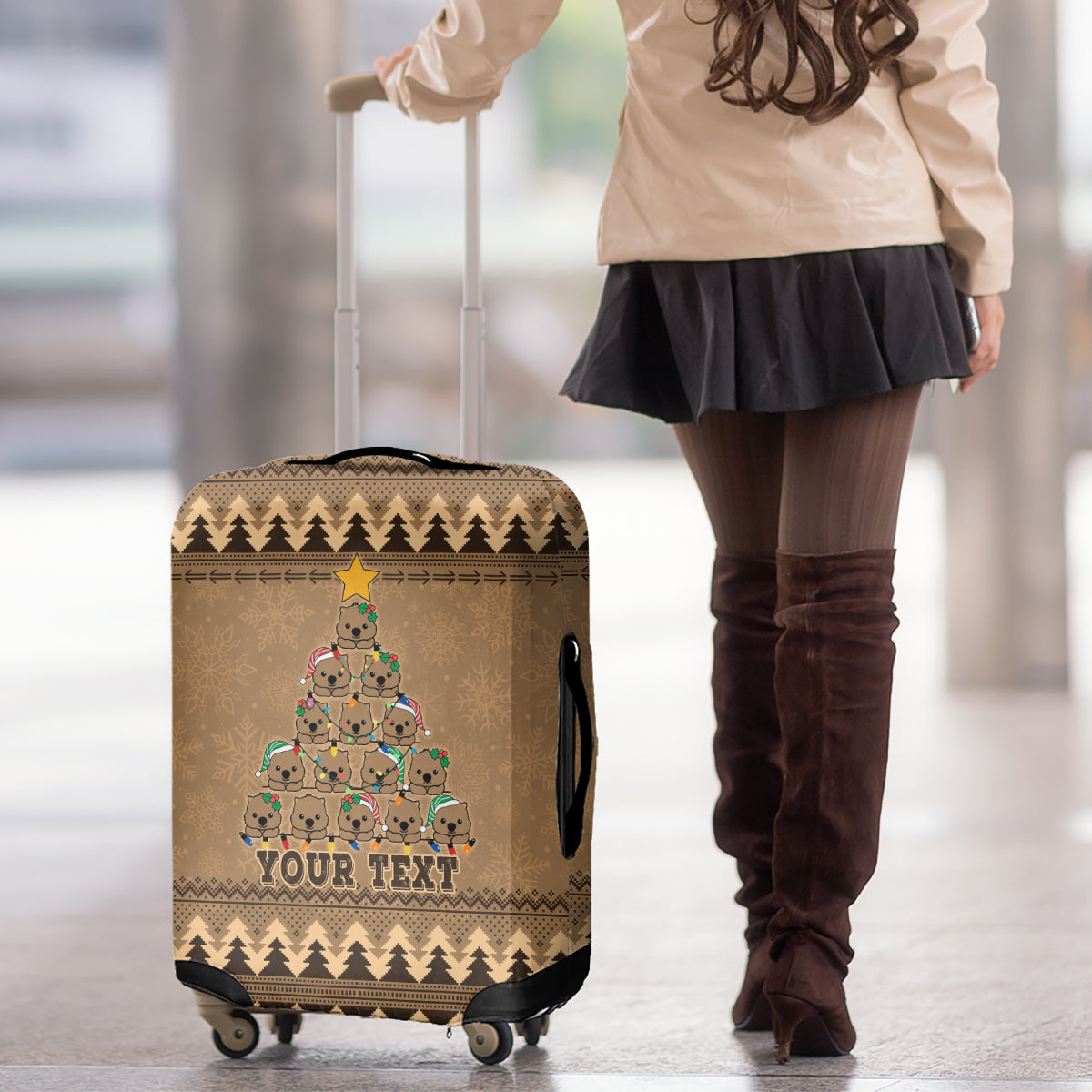 personalised-wombat-christmas-tree-luggage-cover-australia-merry-xmas-simple-style