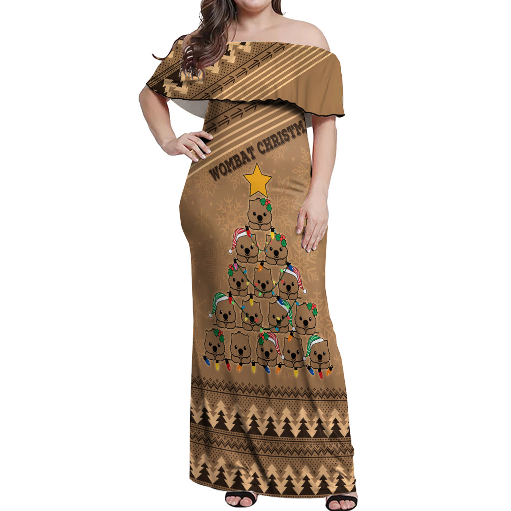personalised-wombat-christmas-tree-off-shoulder-maxi-dress-australia-merry-xmas-simple-style