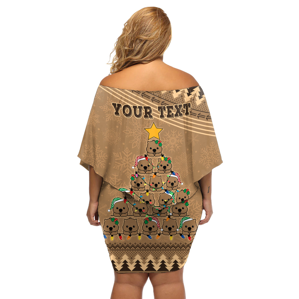 personalised-wombat-christmas-tree-off-shoulder-short-dress-australia-merry-xmas-simple-style