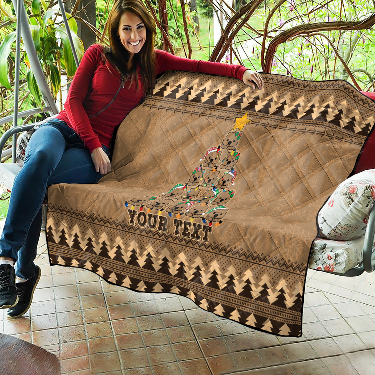 personalised-wombat-christmas-tree-quilt-australia-merry-xmas-simple-style