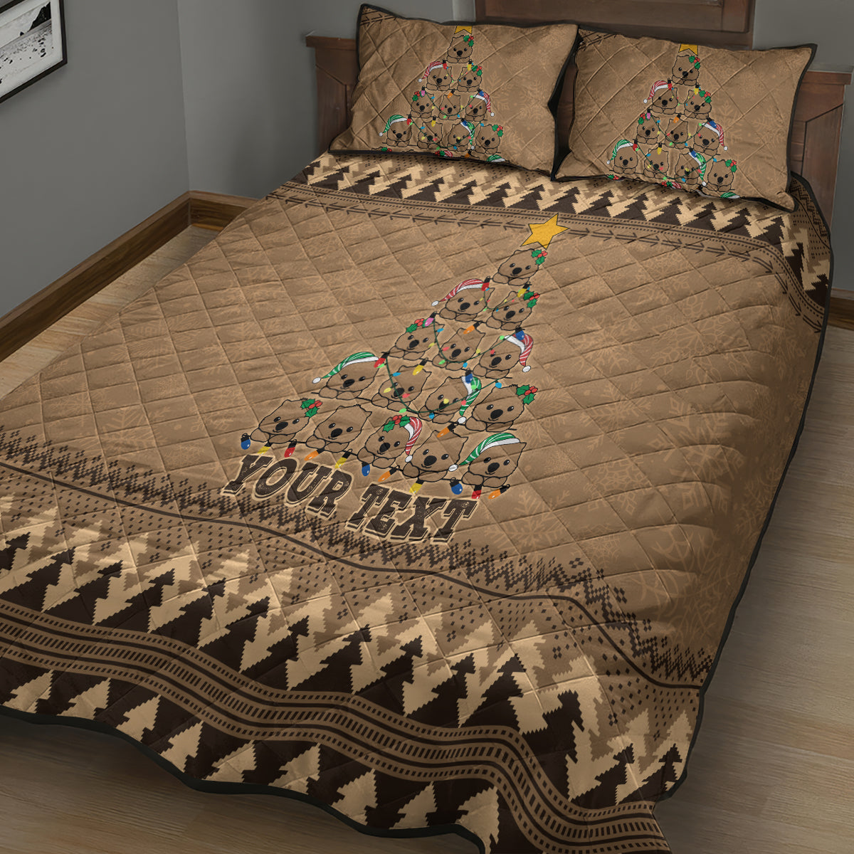 personalised-wombat-christmas-tree-quilt-bed-set-australia-merry-xmas-simple-style