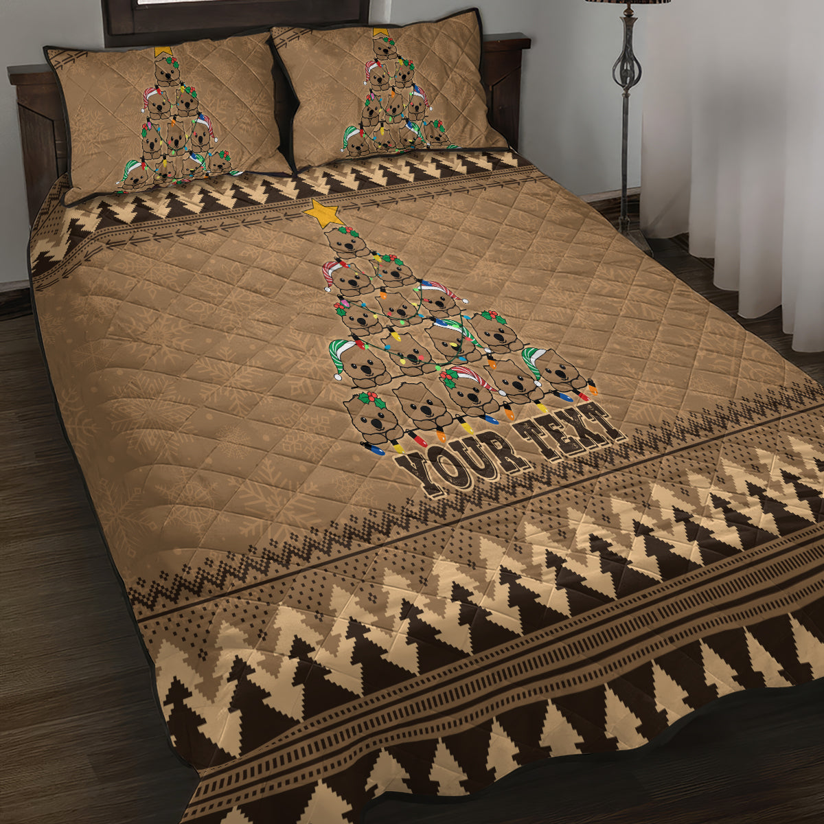 personalised-wombat-christmas-tree-quilt-bed-set-australia-merry-xmas-simple-style