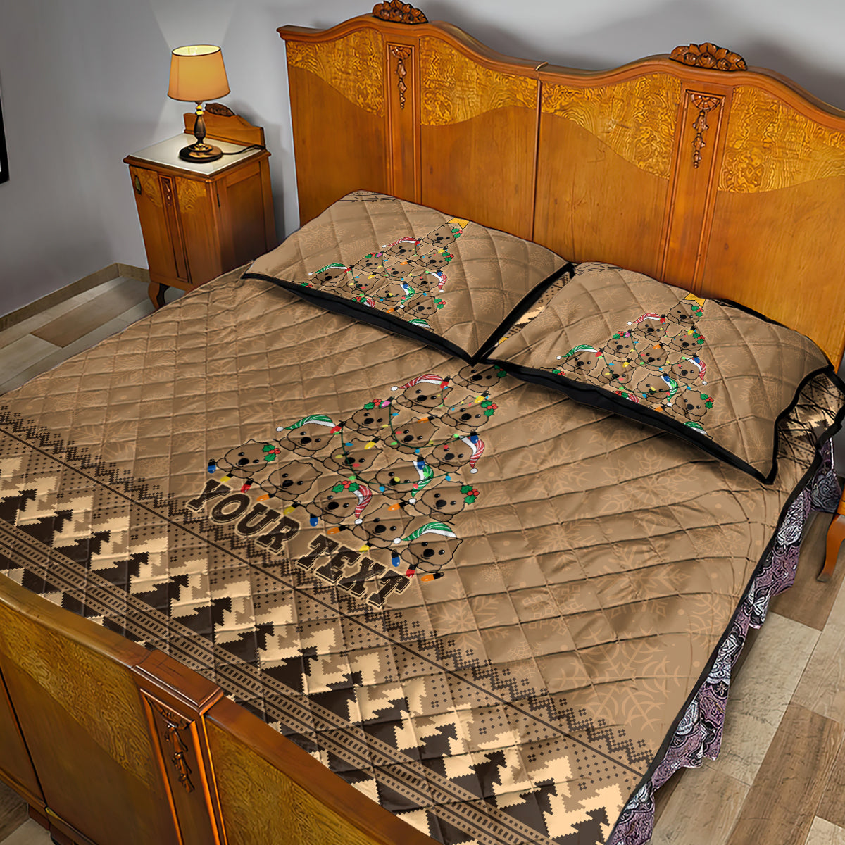 personalised-wombat-christmas-tree-quilt-bed-set-australia-merry-xmas-simple-style