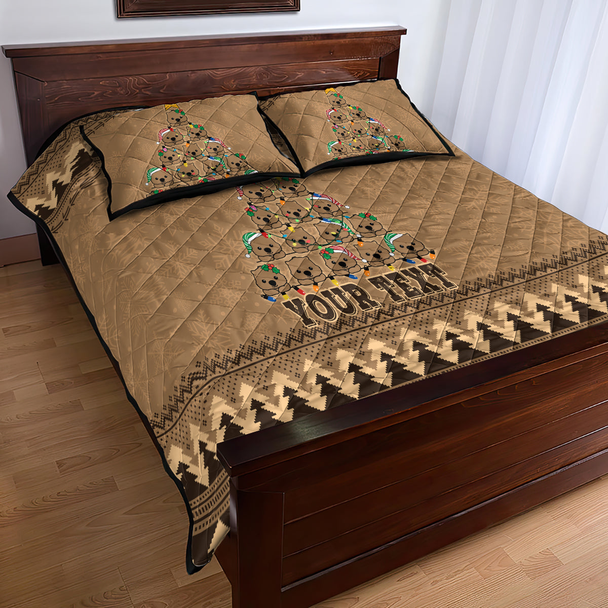 personalised-wombat-christmas-tree-quilt-bed-set-australia-merry-xmas-simple-style