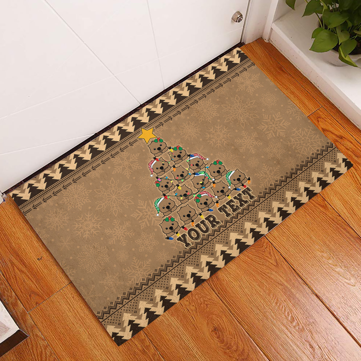 personalised-wombat-christmas-tree-rubber-doormat-australia-merry-xmas-simple-style