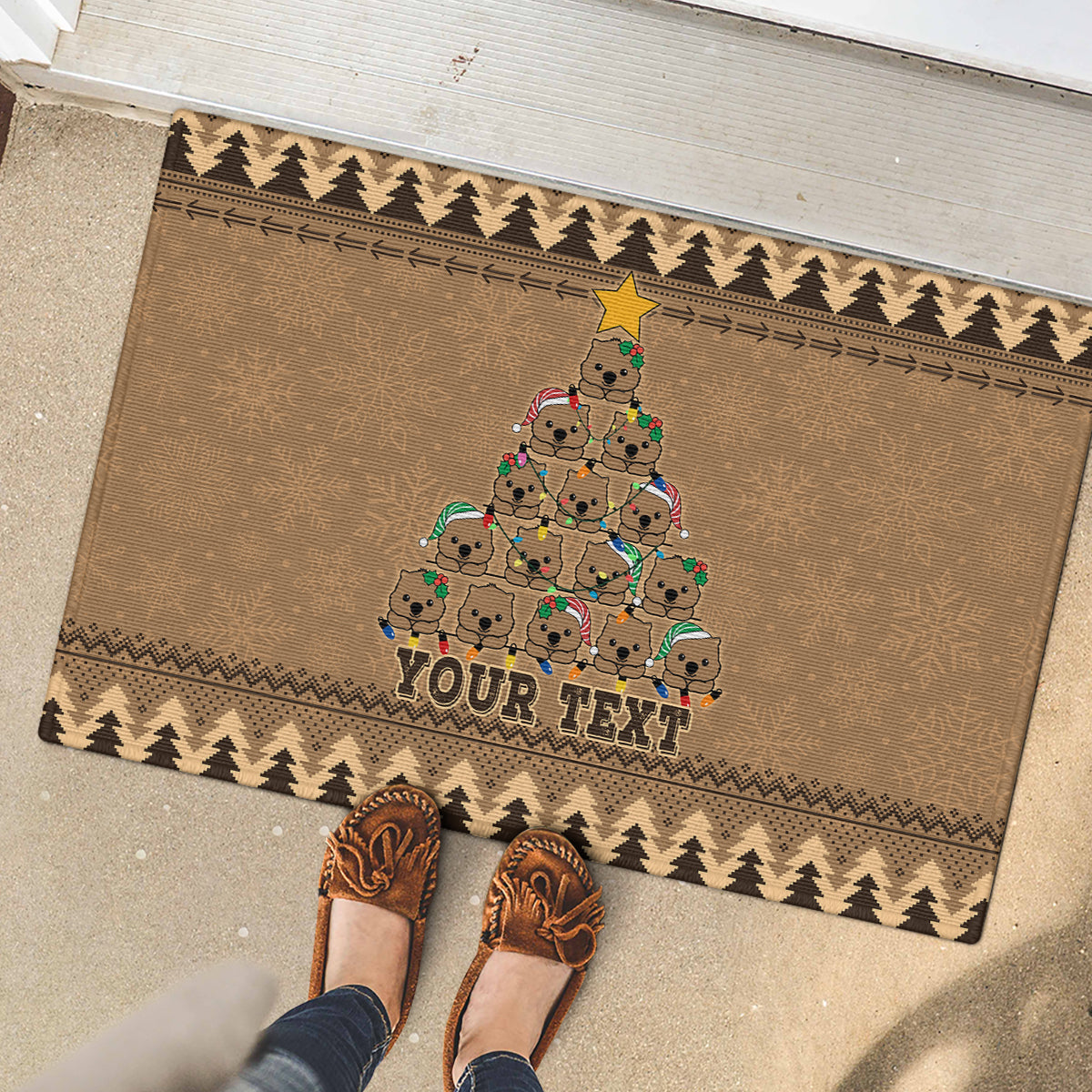 personalised-wombat-christmas-tree-rubber-doormat-australia-merry-xmas-simple-style