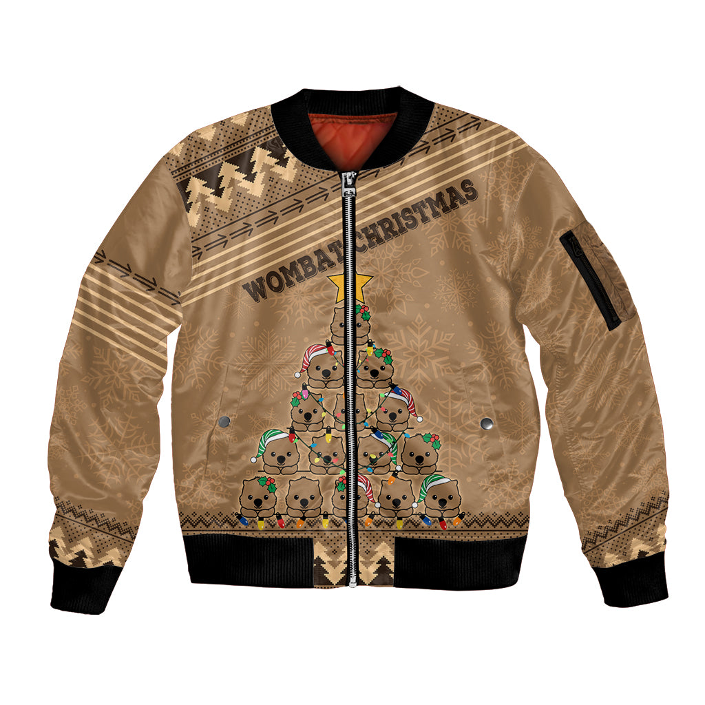 personalised-wombat-christmas-tree-sleeve-zip-bomber-jacket-australia-merry-xmas-simple-style