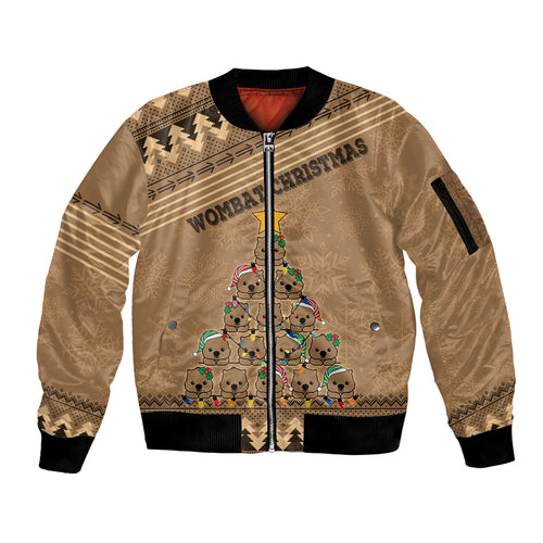 personalised-wombat-christmas-tree-sleeve-zip-bomber-jacket-australia-merry-xmas-simple-style