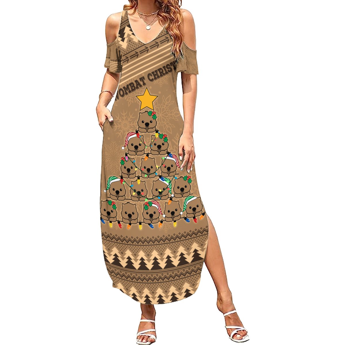 personalised-wombat-christmas-tree-summer-maxi-dress-australia-merry-xmas-simple-style