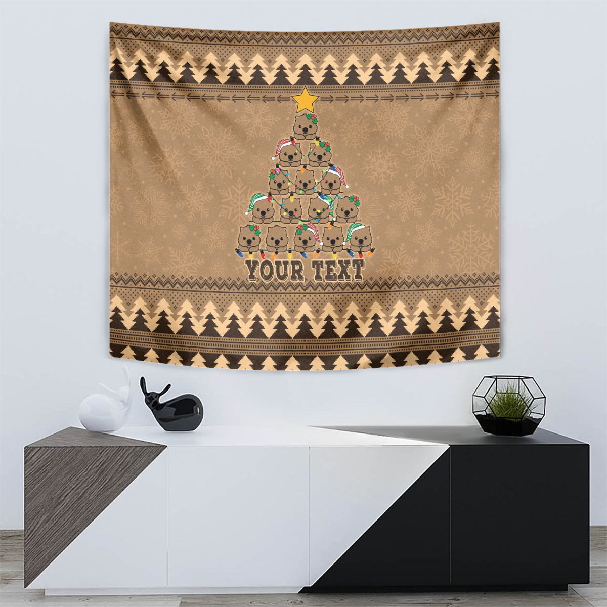 personalised-wombat-christmas-tree-tapestry-australia-merry-xmas-simple-style