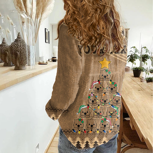 personalised-wombat-christmas-tree-women-casual-shirt-australia-merry-xmas-simple-style