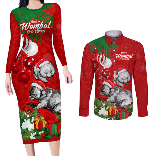 wombat-lover-couples-matching-long-sleeve-bodycon-dress-and-long-sleeve-button-shirt-australia-merry-christmas-aboriginal
