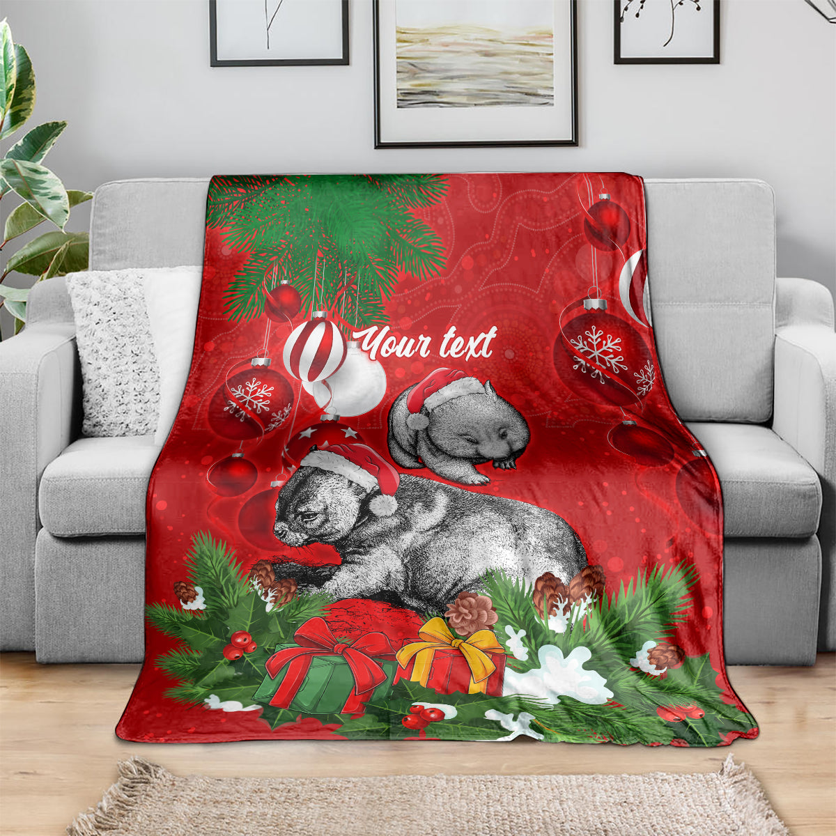 personalised-wombat-lover-blanket-australia-merry-christmas-aboriginal