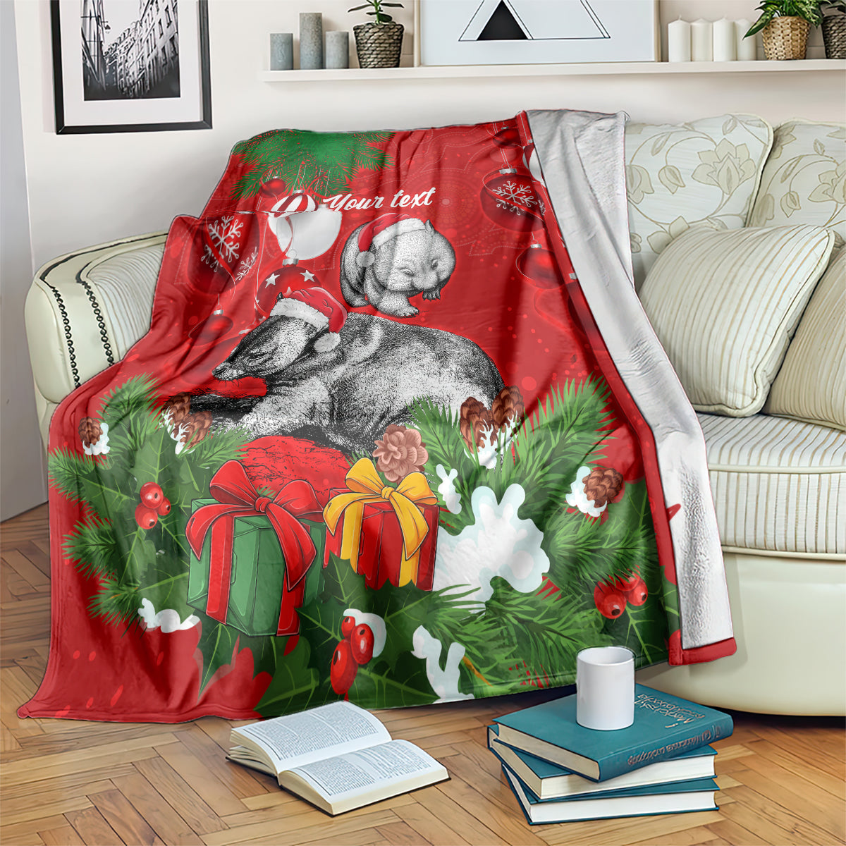 personalised-wombat-lover-blanket-australia-merry-christmas-aboriginal