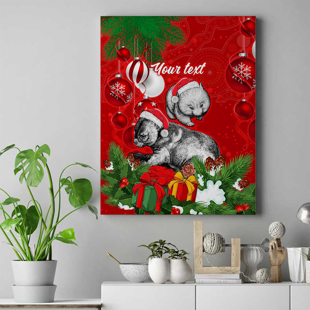 personalised-wombat-lover-canvas-wall-art-australia-merry-christmas-aboriginal