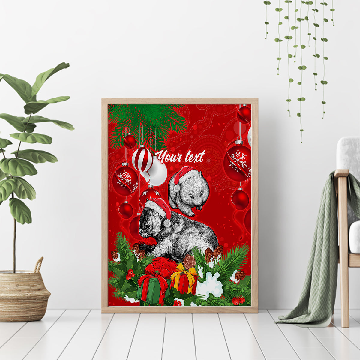 personalised-wombat-lover-canvas-wall-art-australia-merry-christmas-aboriginal