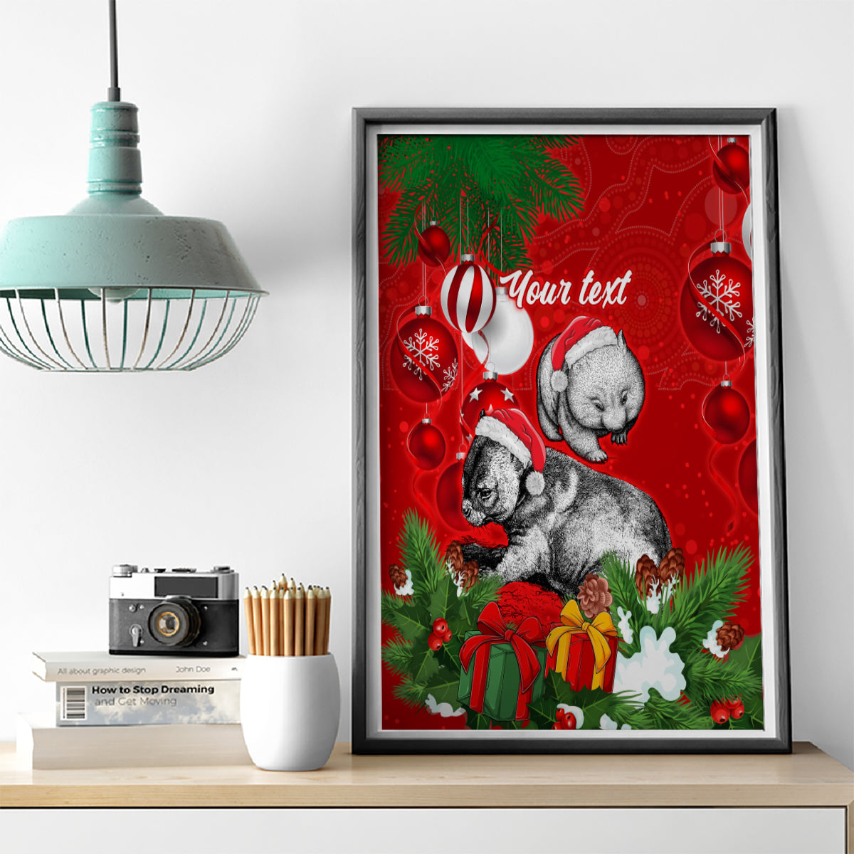 personalised-wombat-lover-canvas-wall-art-australia-merry-christmas-aboriginal