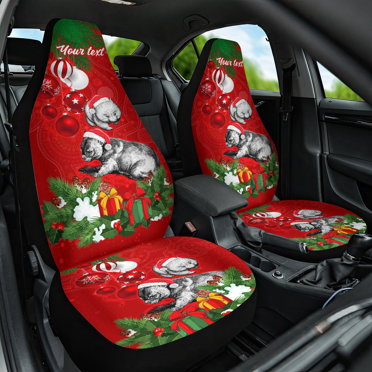 personalised-wombat-lover-car-seat-cover-australia-merry-christmas-aboriginal