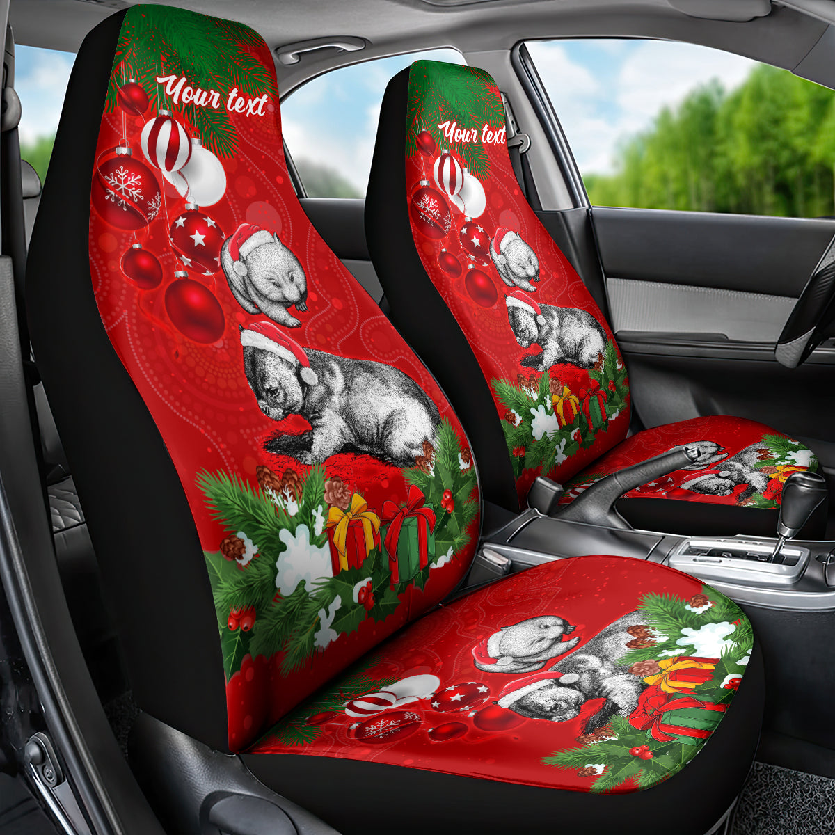 personalised-wombat-lover-car-seat-cover-australia-merry-christmas-aboriginal