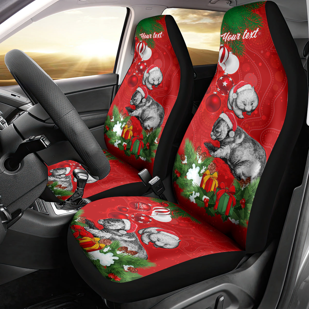 personalised-wombat-lover-car-seat-cover-australia-merry-christmas-aboriginal