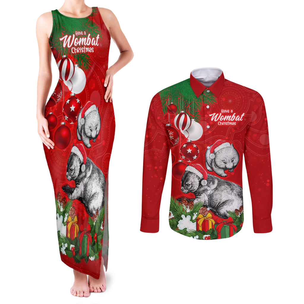 personalised-wombat-lover-couples-matching-tank-maxi-dress-and-long-sleeve-button-shirt-australia-merry-christmas-aboriginal