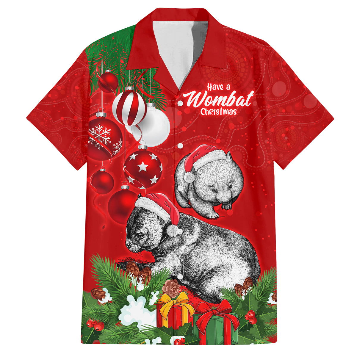personalised-wombat-lover-family-matching-off-shoulder-short-dress-and-hawaiian-shirt-australia-merry-christmas-aboriginal