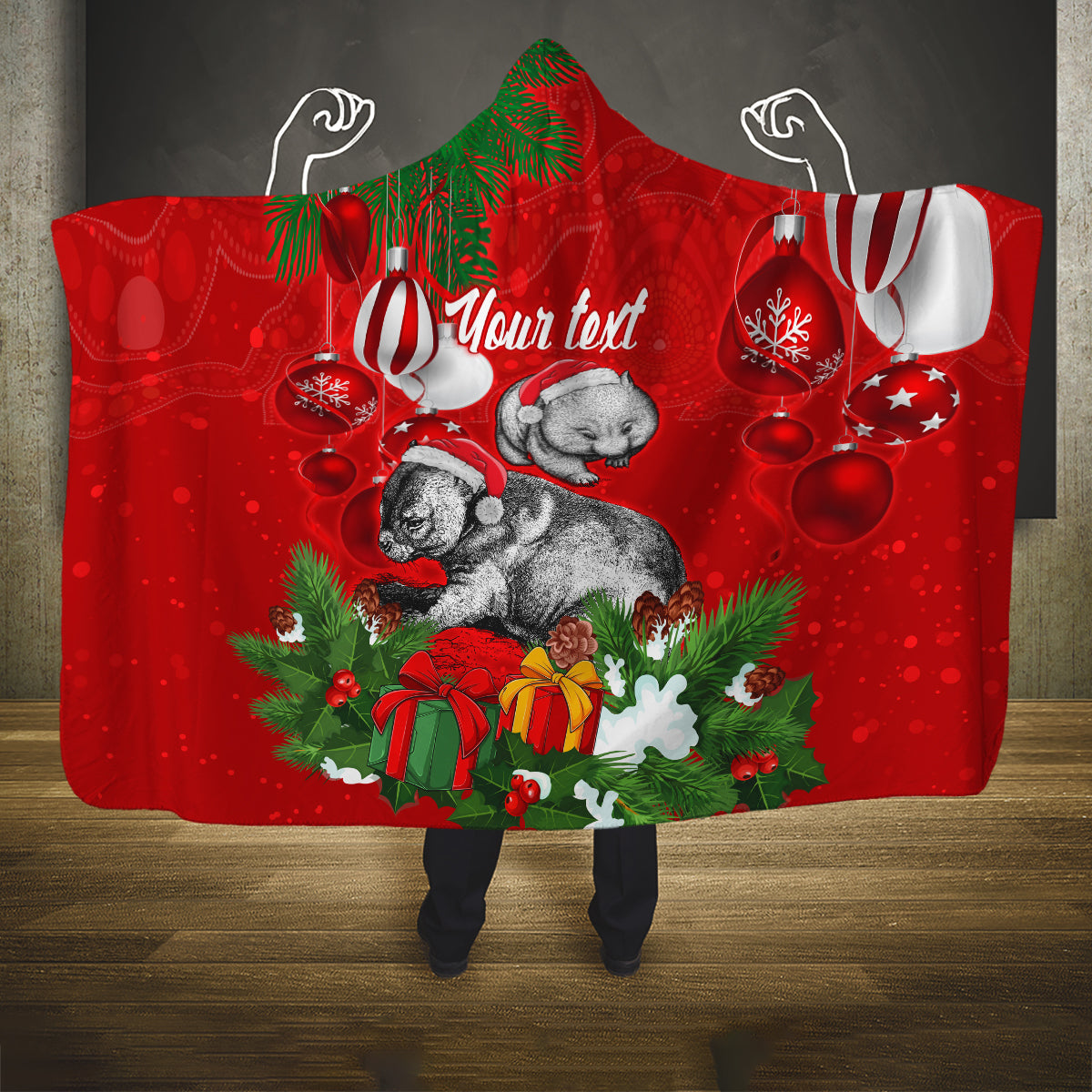 personalised-wombat-lover-hooded-blanket-australia-merry-christmas-aboriginal