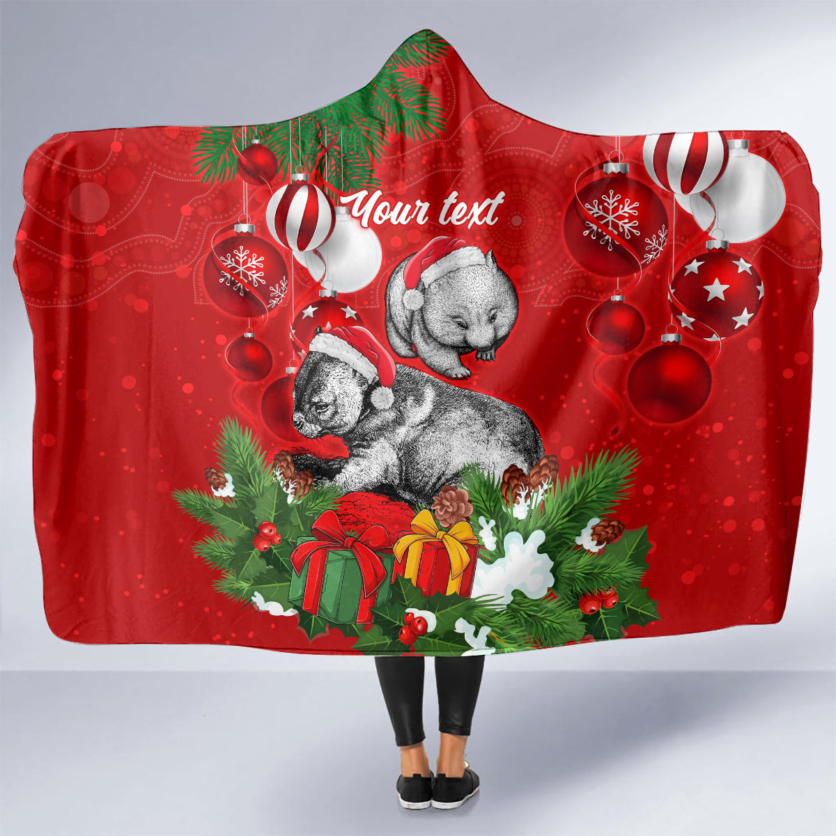 personalised-wombat-lover-hooded-blanket-australia-merry-christmas-aboriginal