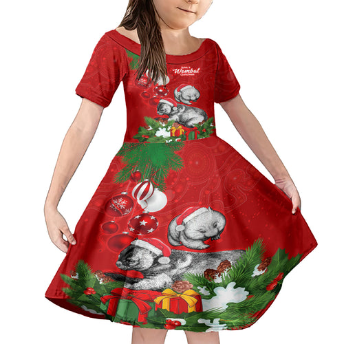 personalised-wombat-lover-kid-short-sleeve-dress-australia-merry-christmas-aboriginal