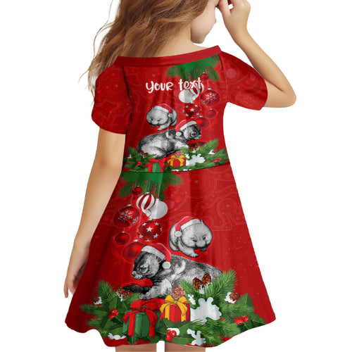 personalised-wombat-lover-kid-short-sleeve-dress-australia-merry-christmas-aboriginal