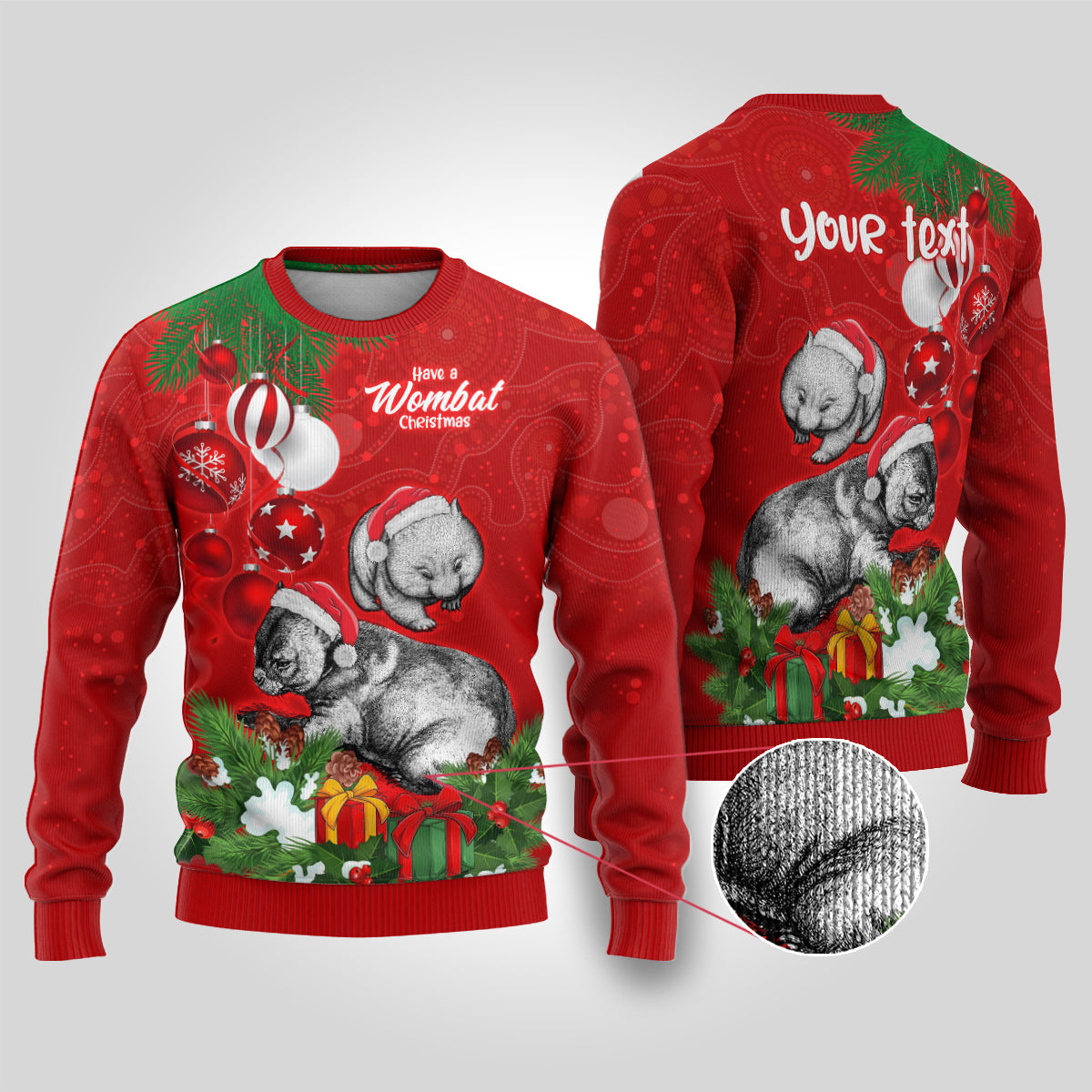 personalised-wombat-lover-ugly-christmas-sweater-australia-merry-christmas-aboriginal