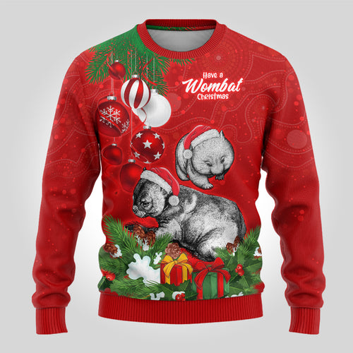 personalised-wombat-lover-ugly-christmas-sweater-australia-merry-christmas-aboriginal