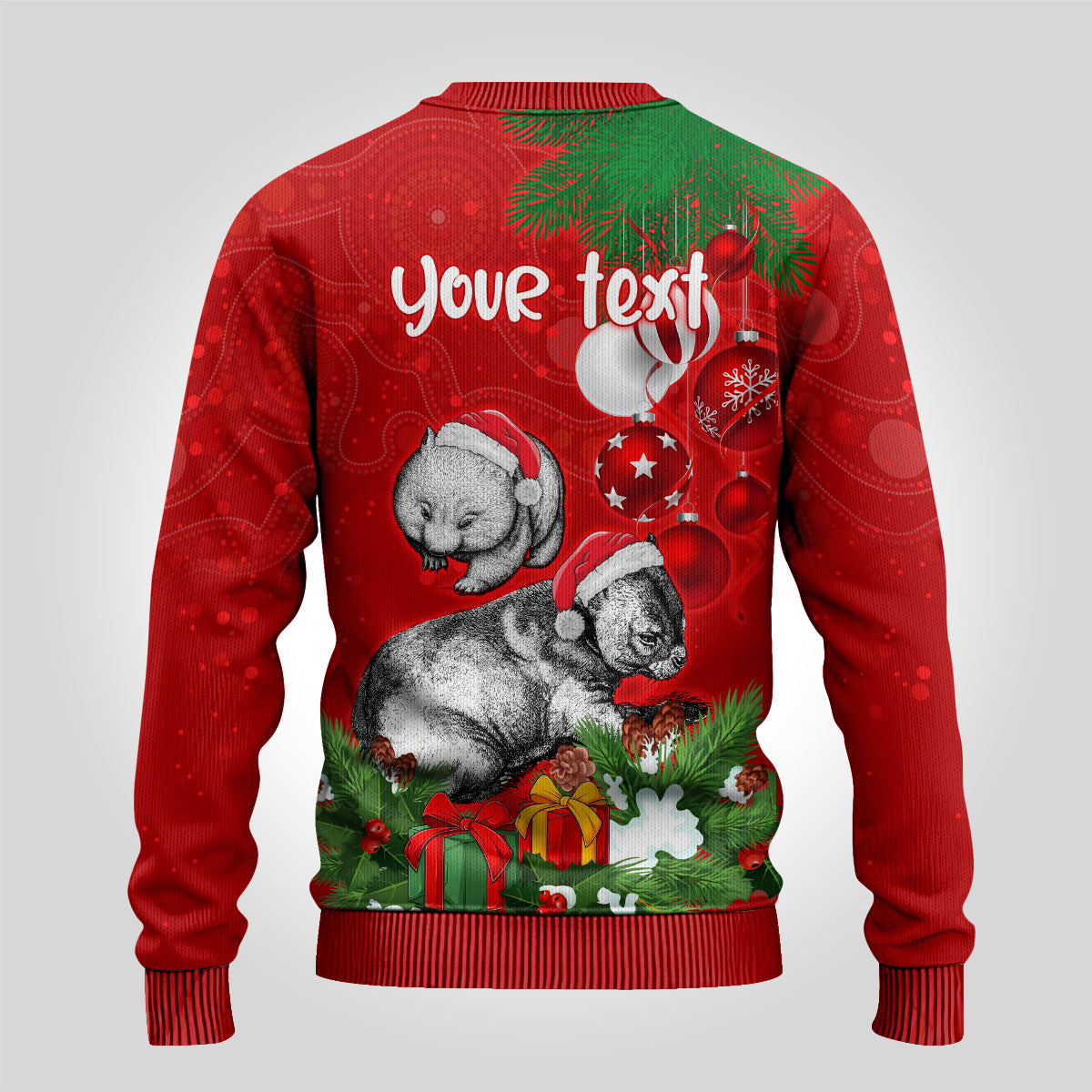 personalised-wombat-lover-ugly-christmas-sweater-australia-merry-christmas-aboriginal