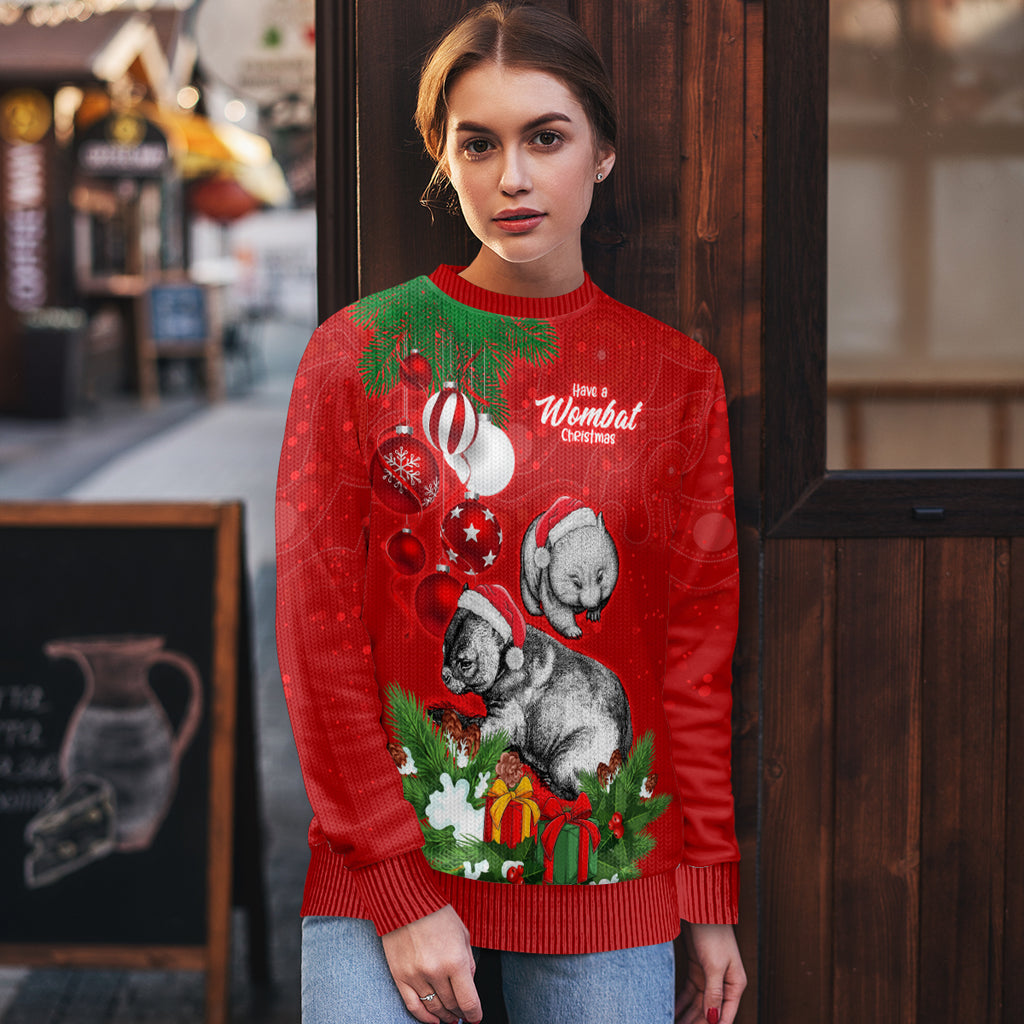 personalised-wombat-lover-ugly-christmas-sweater-australia-merry-christmas-aboriginal