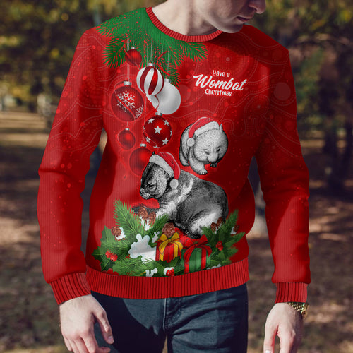 personalised-wombat-lover-ugly-christmas-sweater-australia-merry-christmas-aboriginal