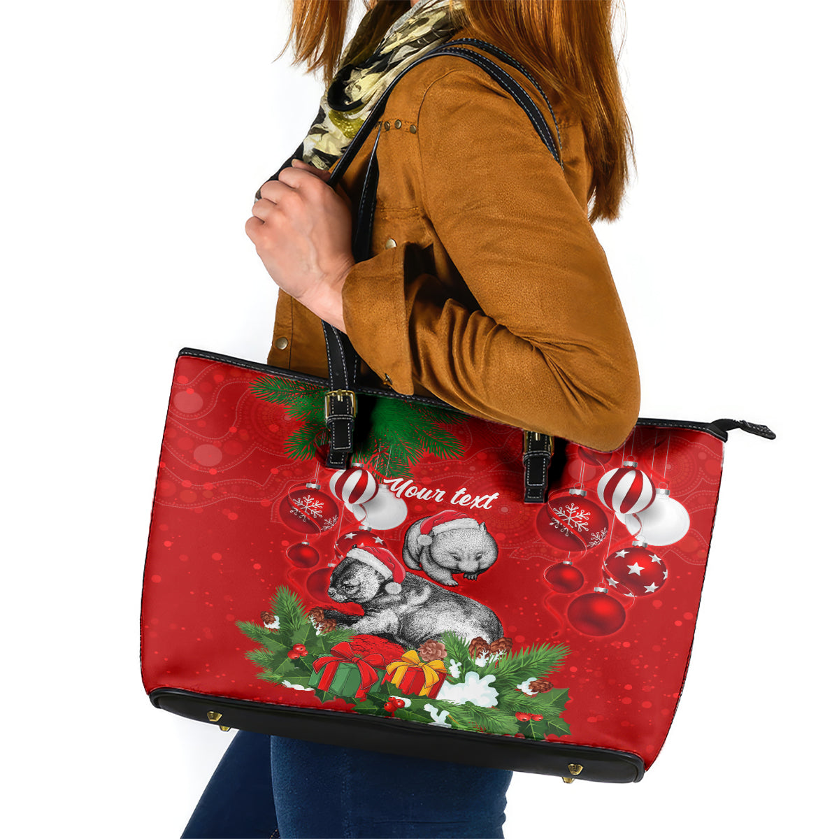 personalised-wombat-lover-leather-tote-bag-australia-merry-christmas-aboriginal