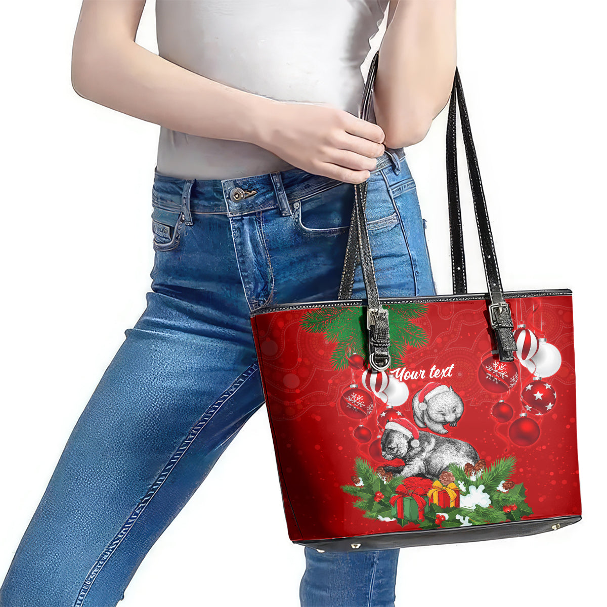 personalised-wombat-lover-leather-tote-bag-australia-merry-christmas-aboriginal