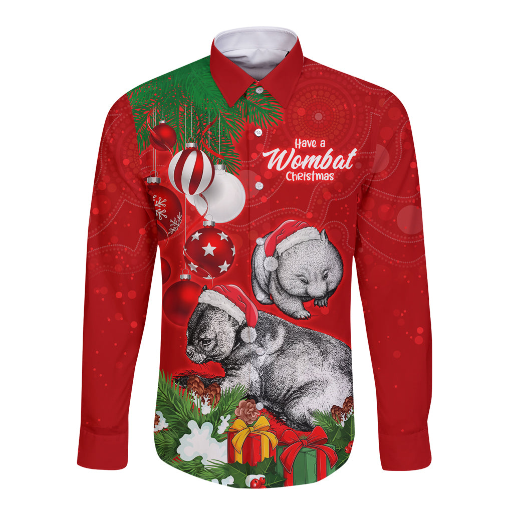 personalised-wombat-lover-long-sleeve-button-shirt-australia-merry-christmas-aboriginal