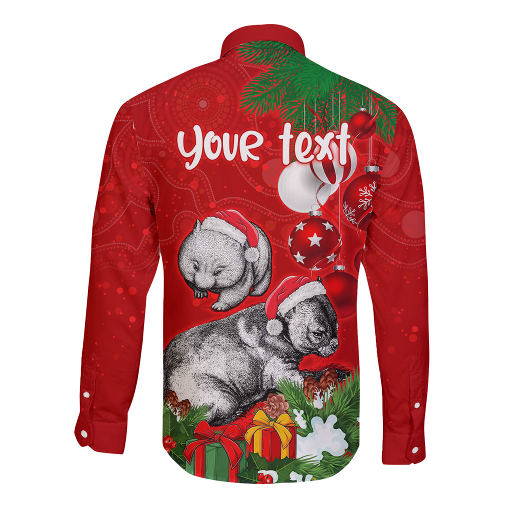 personalised-wombat-lover-long-sleeve-button-shirt-australia-merry-christmas-aboriginal