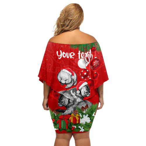 personalised-wombat-lover-off-shoulder-short-dress-australia-merry-christmas-aboriginal