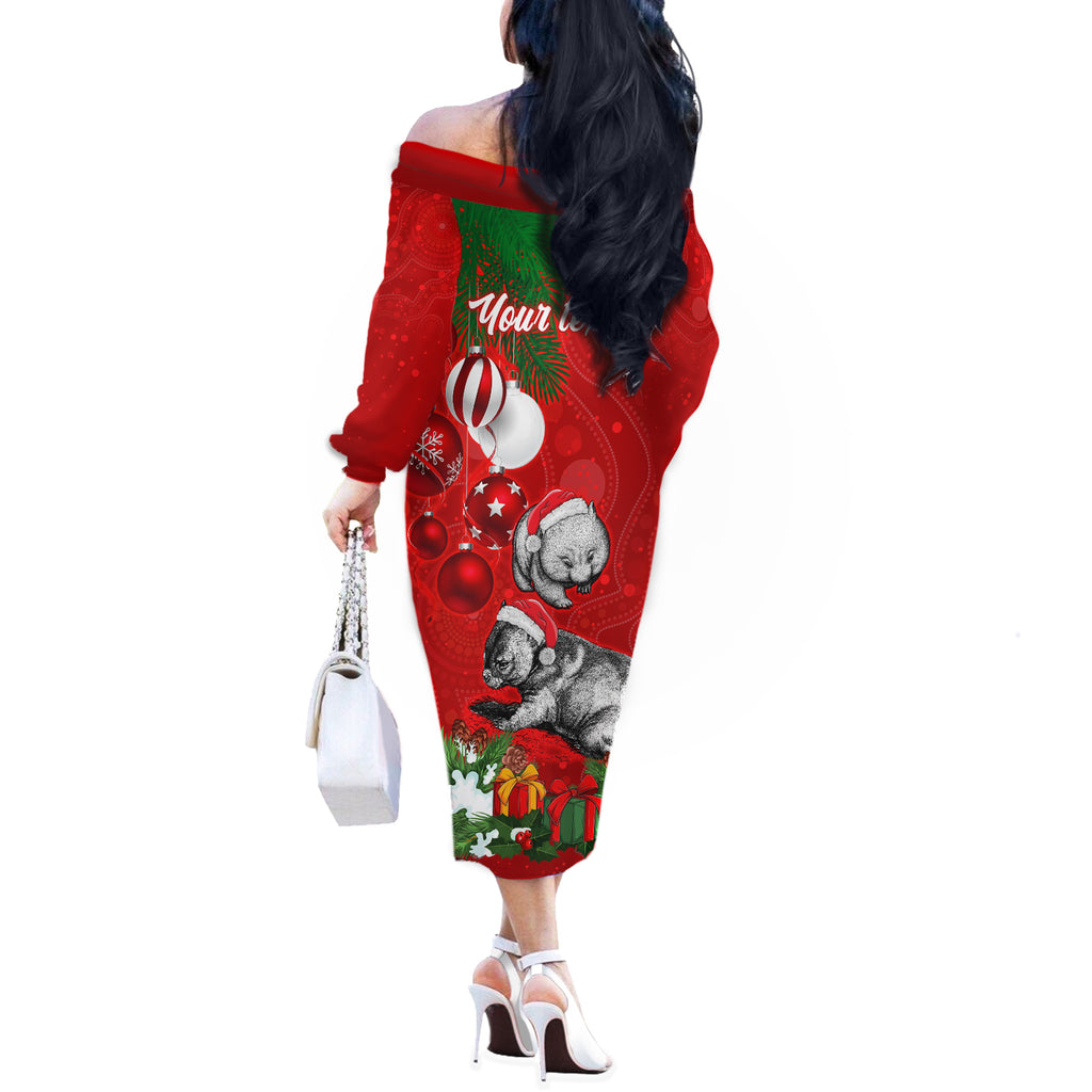 personalised-wombat-lover-off-the-shoulder-long-sleeve-dress-australia-merry-christmas-aboriginal