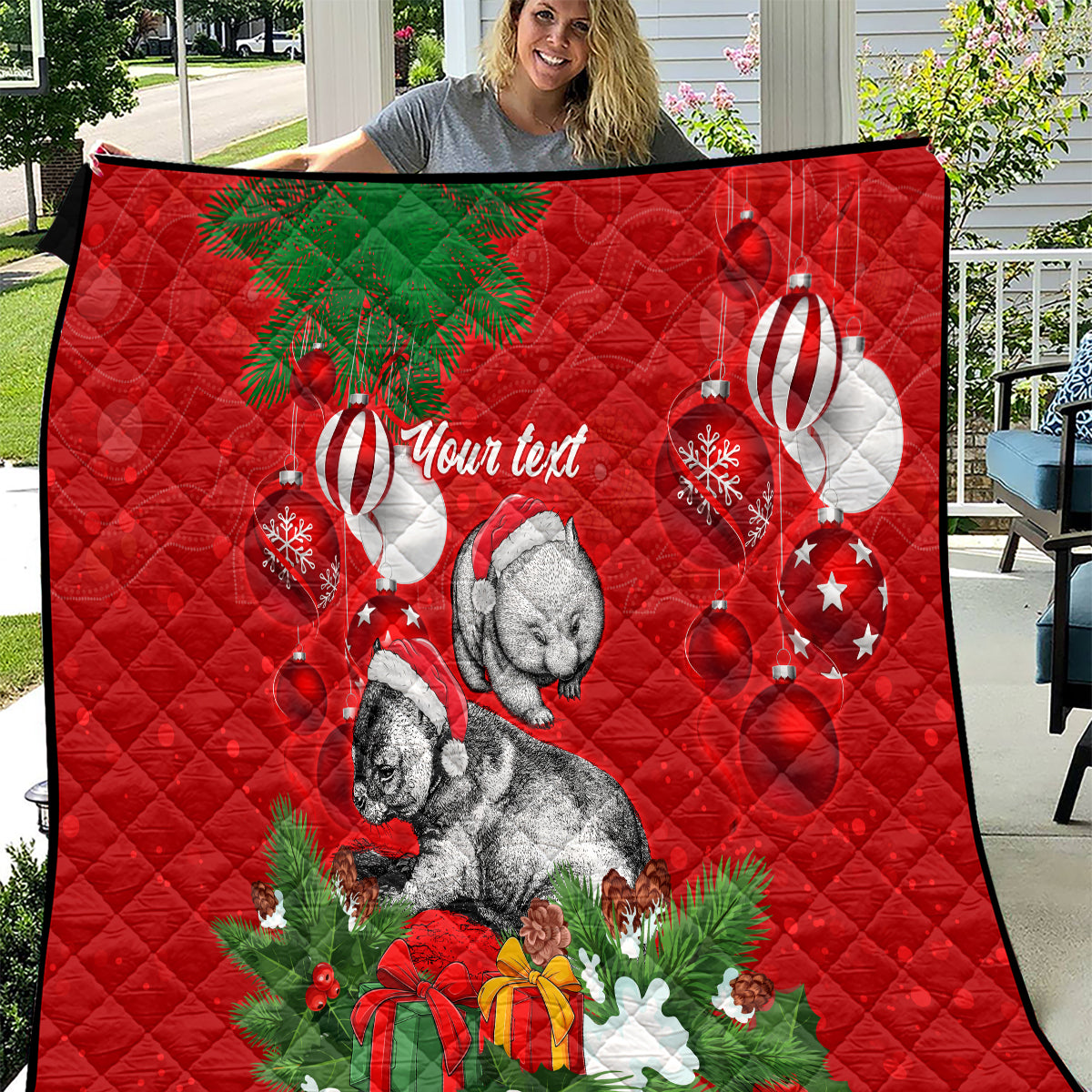 personalised-wombat-lover-quilt-australia-merry-christmas-aboriginal
