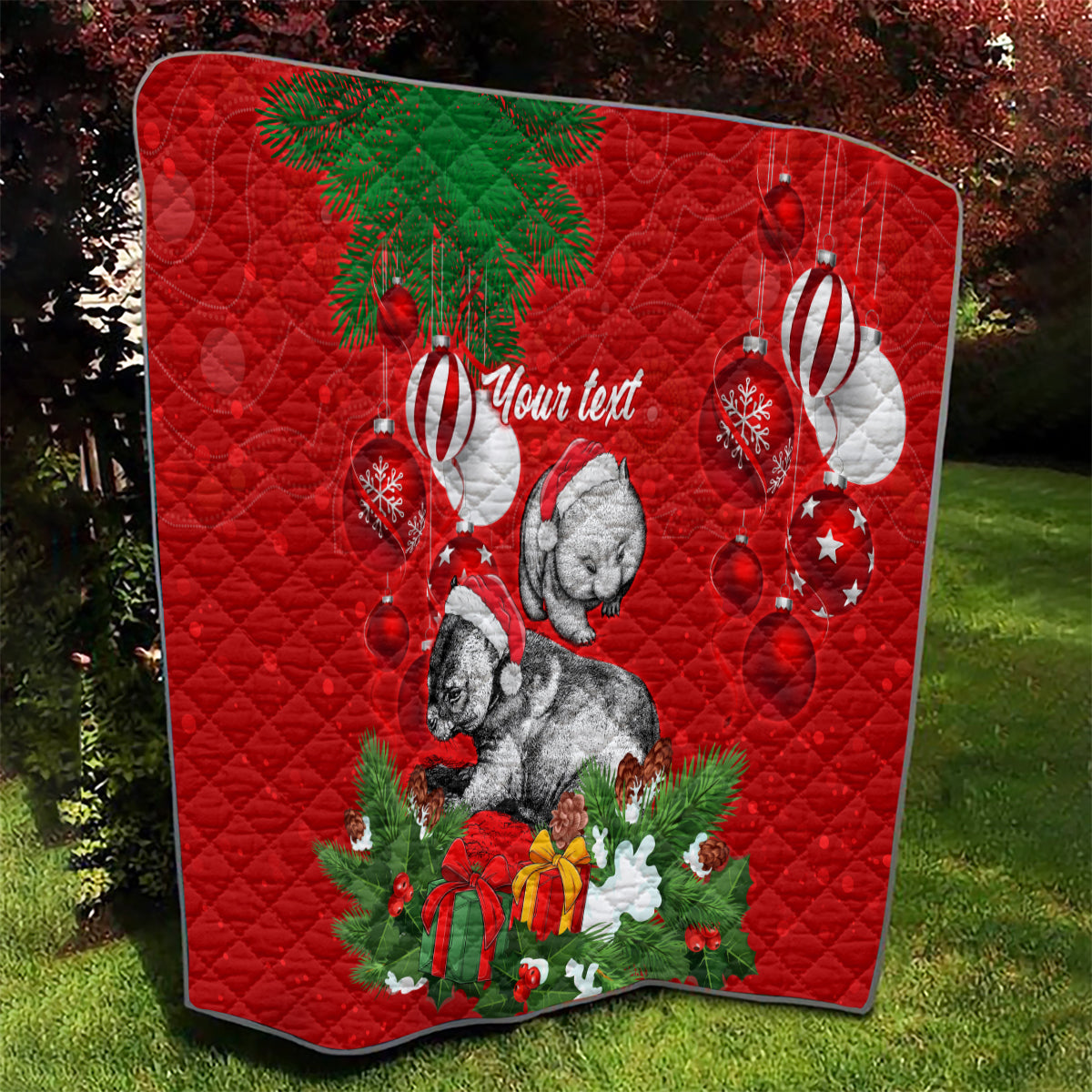 personalised-wombat-lover-quilt-australia-merry-christmas-aboriginal
