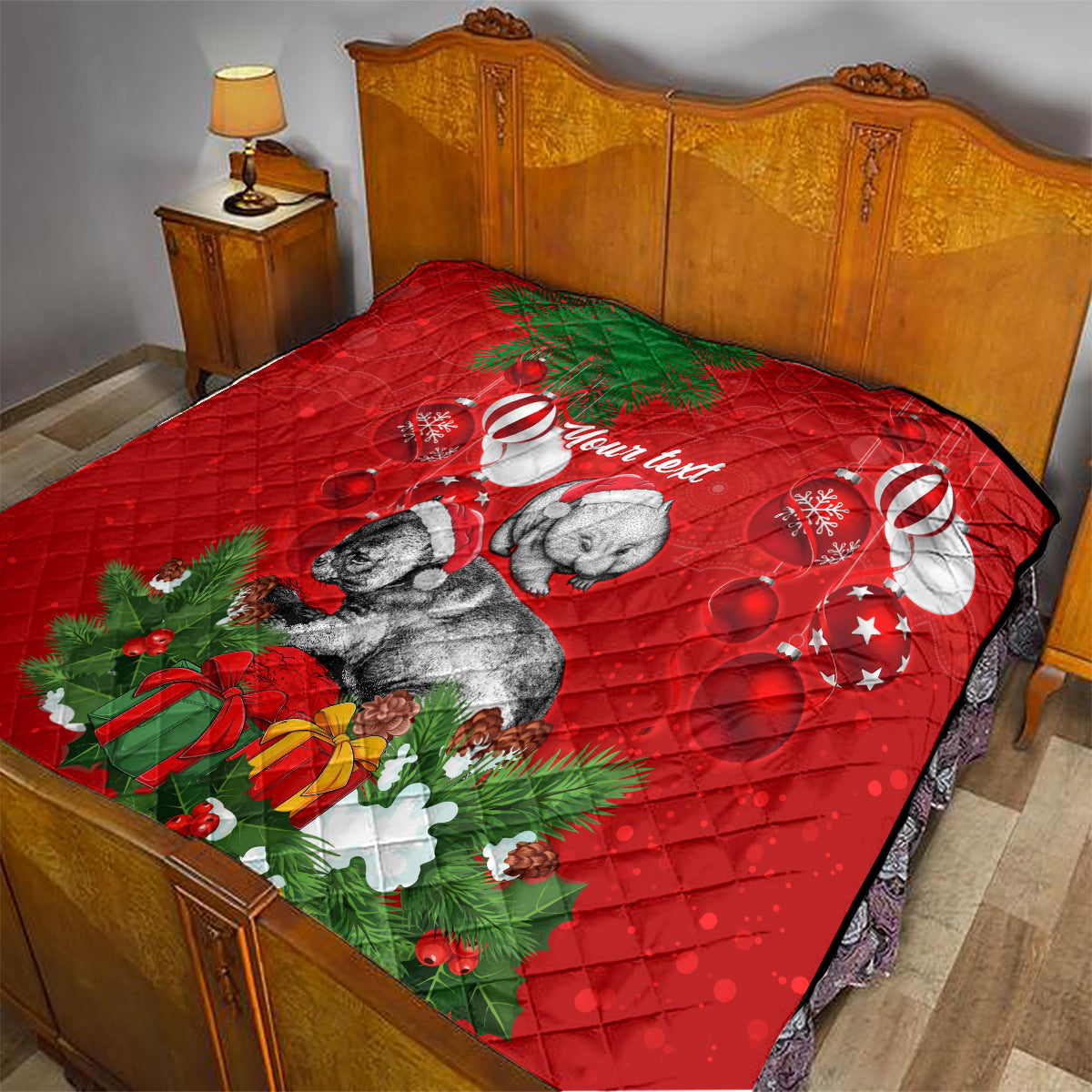personalised-wombat-lover-quilt-australia-merry-christmas-aboriginal