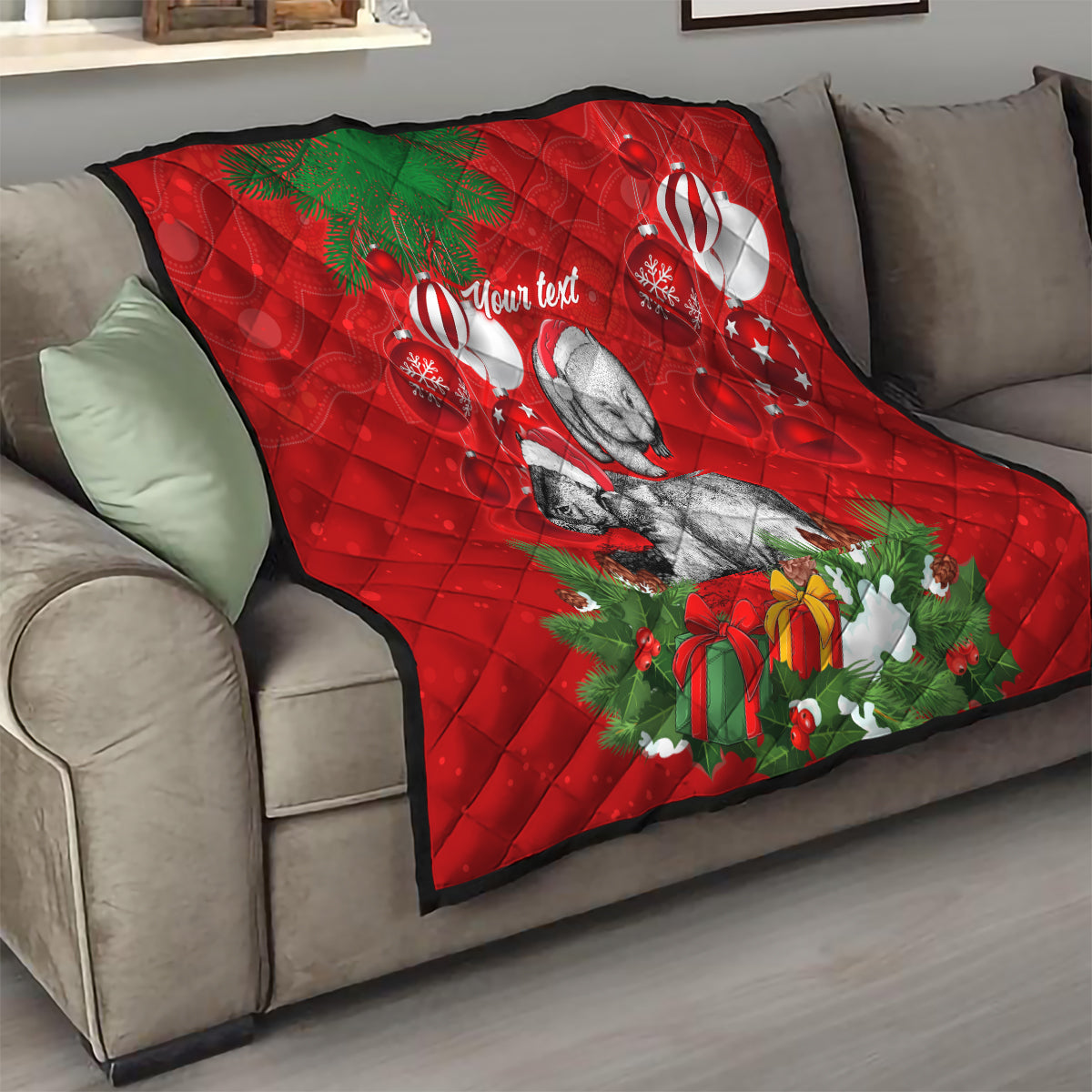 personalised-wombat-lover-quilt-australia-merry-christmas-aboriginal