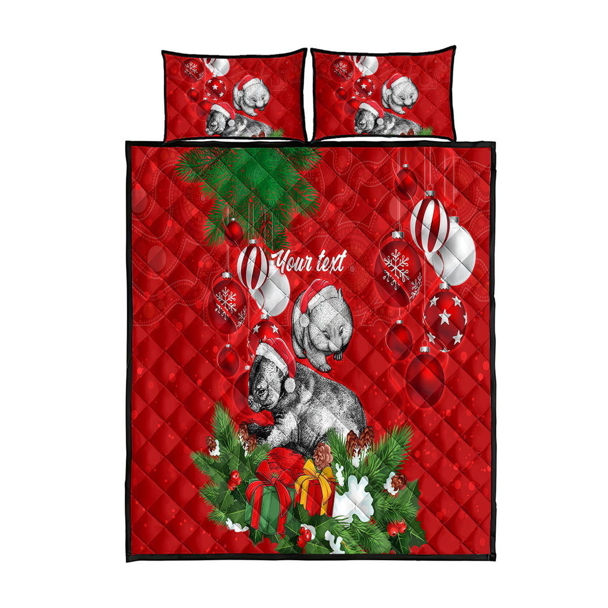 personalised-wombat-lover-quilt-bed-set-australia-merry-christmas-aboriginal