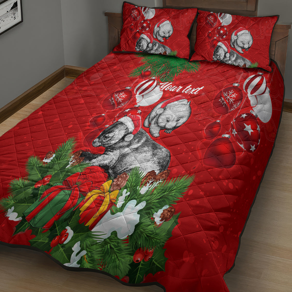 personalised-wombat-lover-quilt-bed-set-australia-merry-christmas-aboriginal