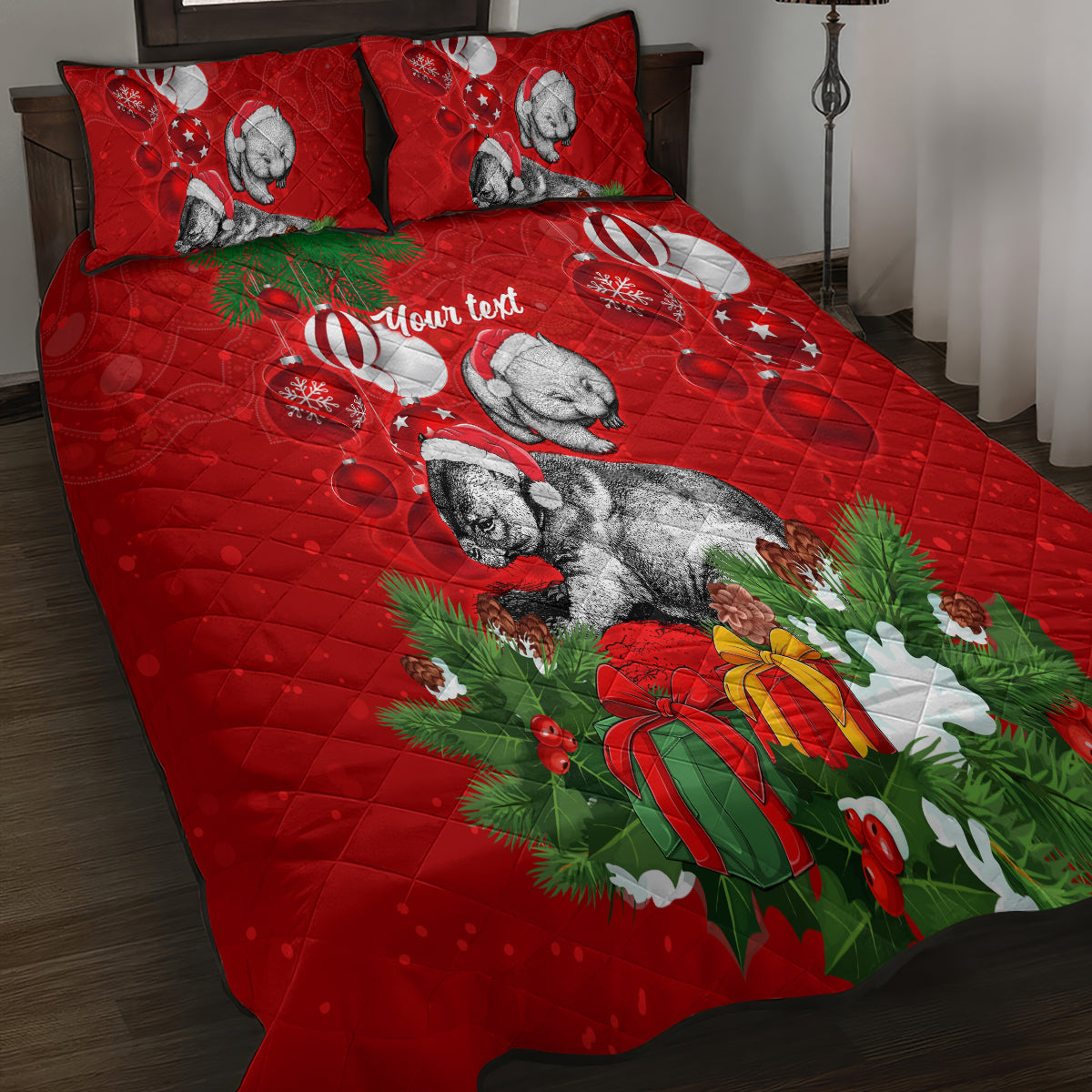 personalised-wombat-lover-quilt-bed-set-australia-merry-christmas-aboriginal