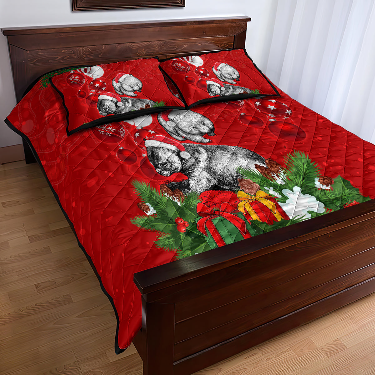 personalised-wombat-lover-quilt-bed-set-australia-merry-christmas-aboriginal