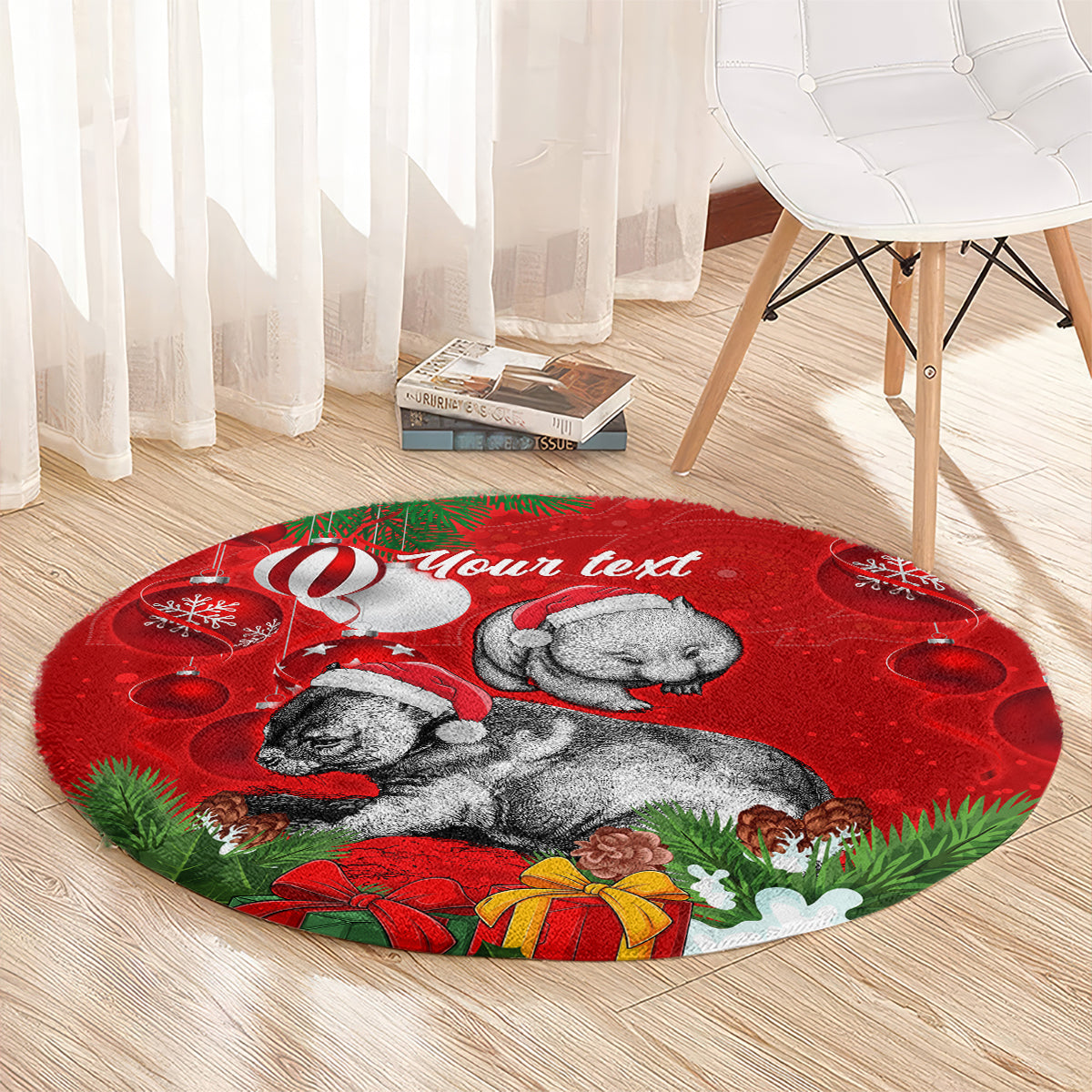 personalised-wombat-lover-round-carpet-australia-merry-christmas-aboriginal